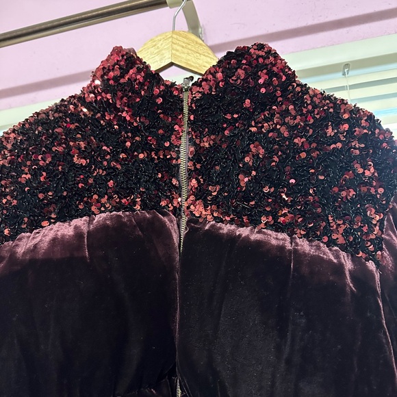 Anthropologie burgundy velvet coat with burgundy sequins EUC - Picture 12 of 12